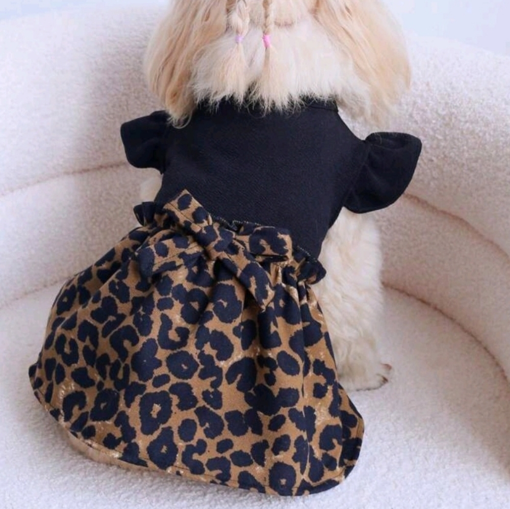 Black & Leopard Print Dog / Cat / Pet Dress with Bow 🐆